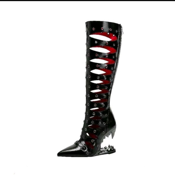 NEW HANDMADE GLADIATOR ROMAN STYLE HOLLOW OUT DESIGN HI-HEEL BOOTS - Picture 2 of 9